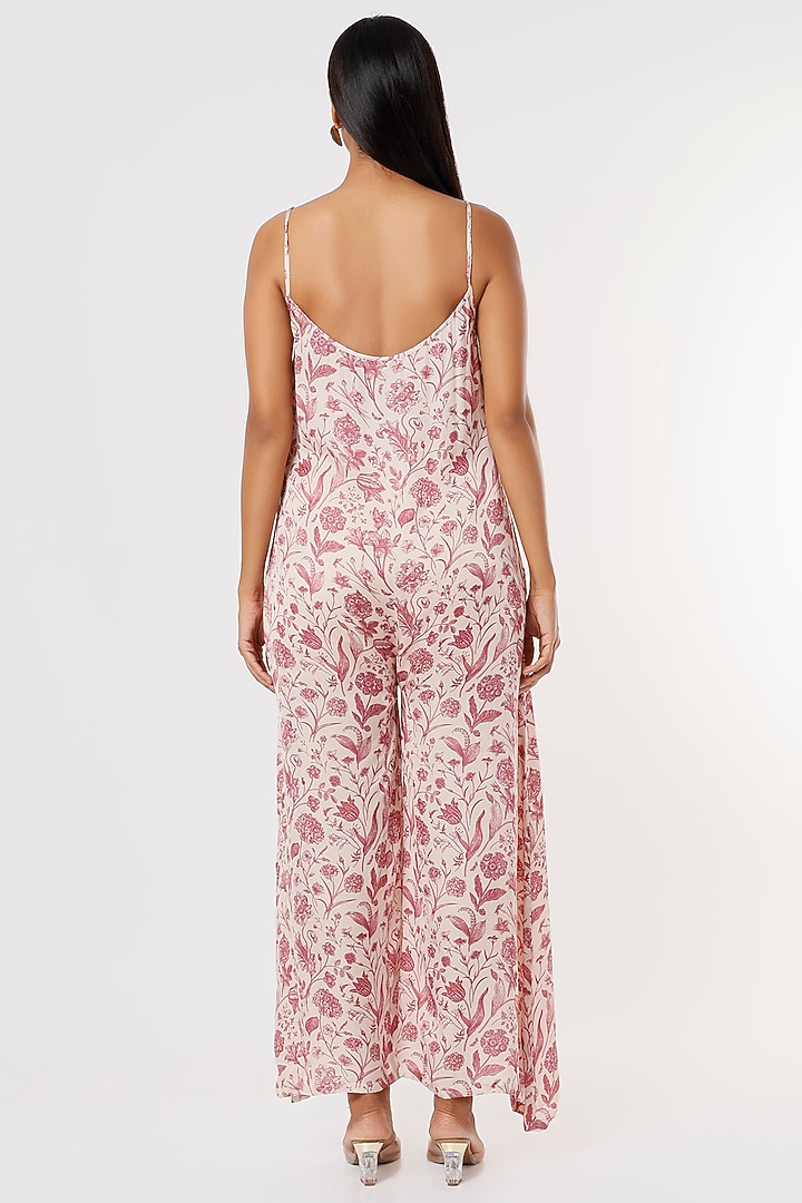 Rust Pink Satin Printed Jumpsuit by Sakshi Girri at Pernia's Pop Up Shop