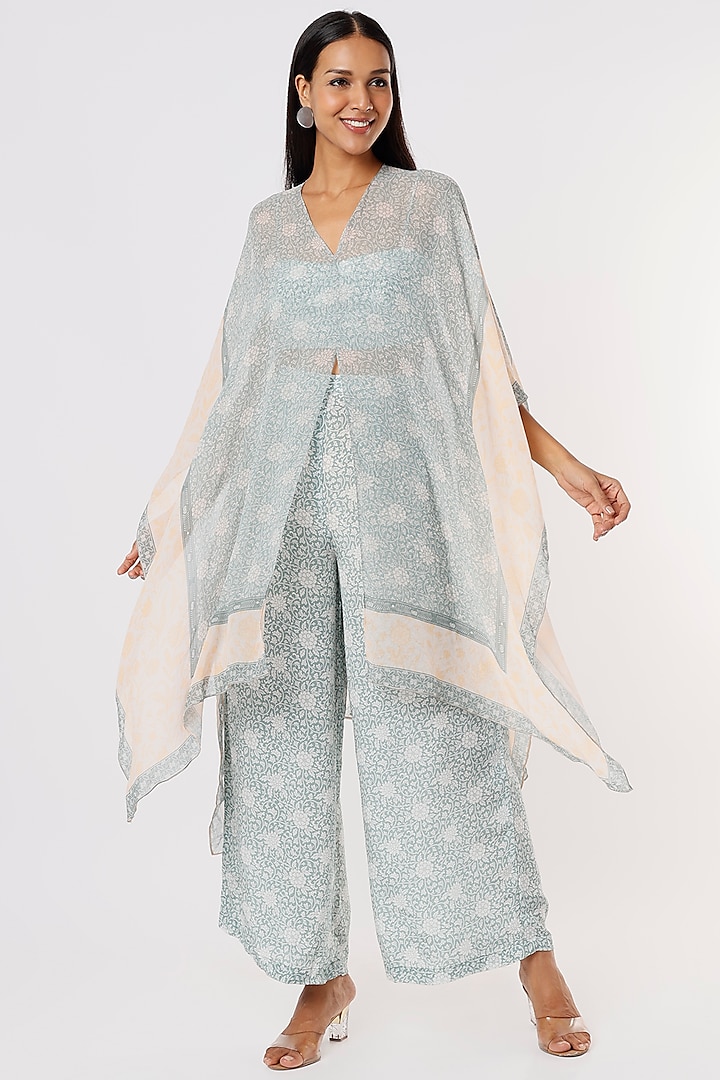 Green Digital Printed Kaftan Set by Sakshi Girri