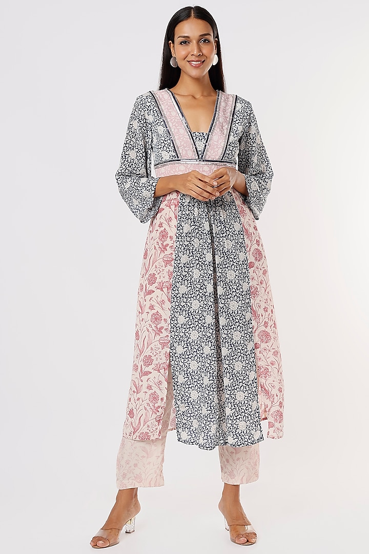 Blue Floral Printed Kurta Set by Sakshi Girri