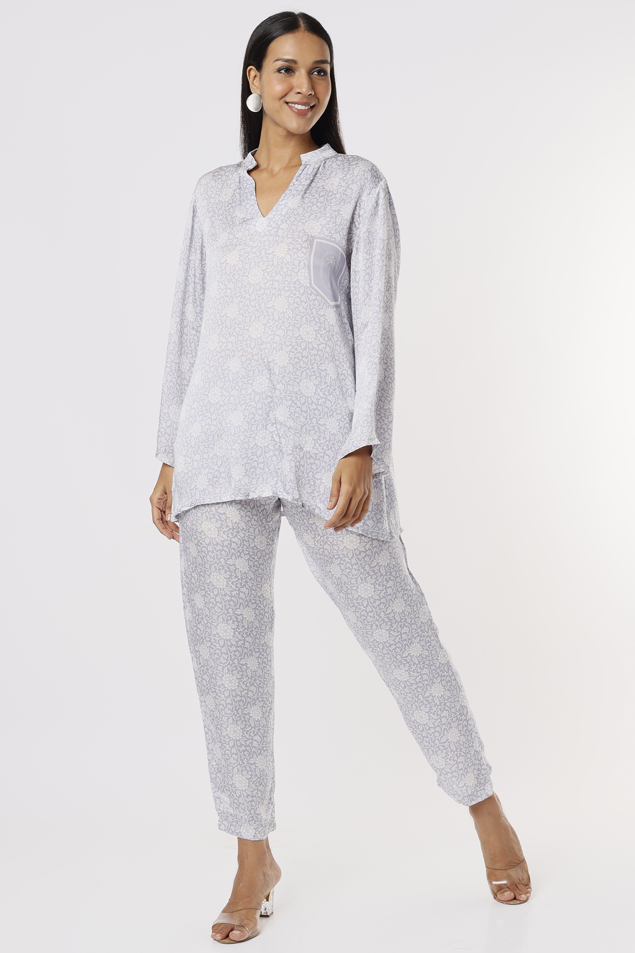 Lavender Digital Printed Pant Set by Sakshi Girri at Pernia's Pop Up Shop