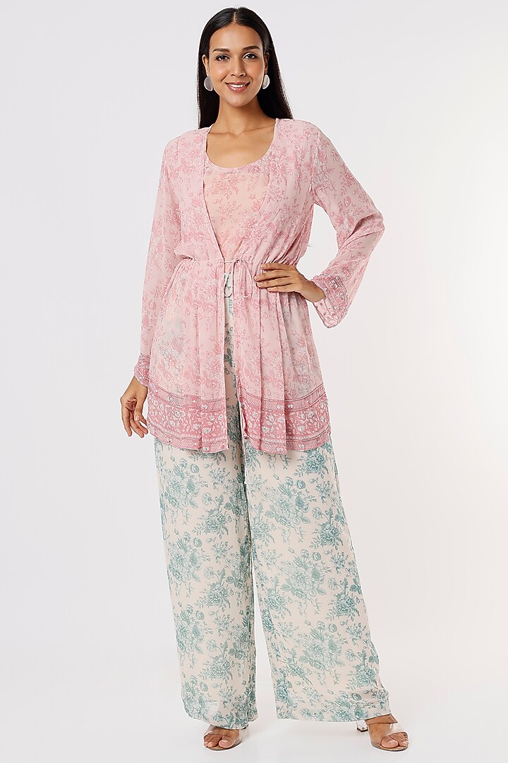 Blush Pink Digital Printed Pant Set by Sakshi Girri at Pernia's Pop Up Shop