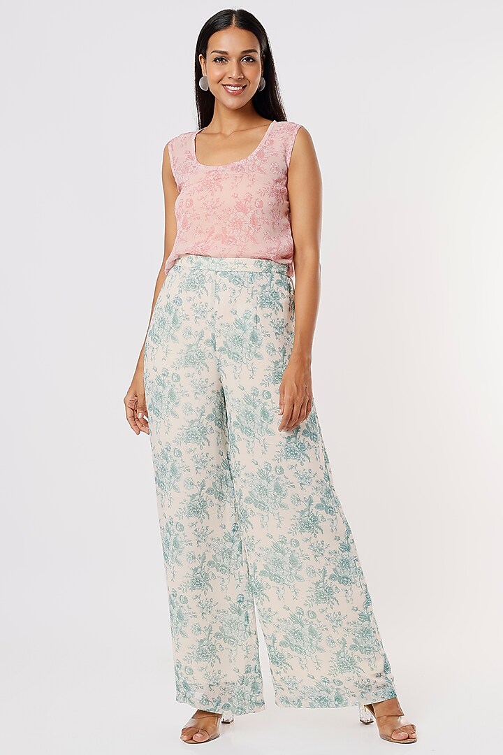Blush Pink Digital Printed Pant Set by Sakshi Girri at Pernia's Pop Up Shop
