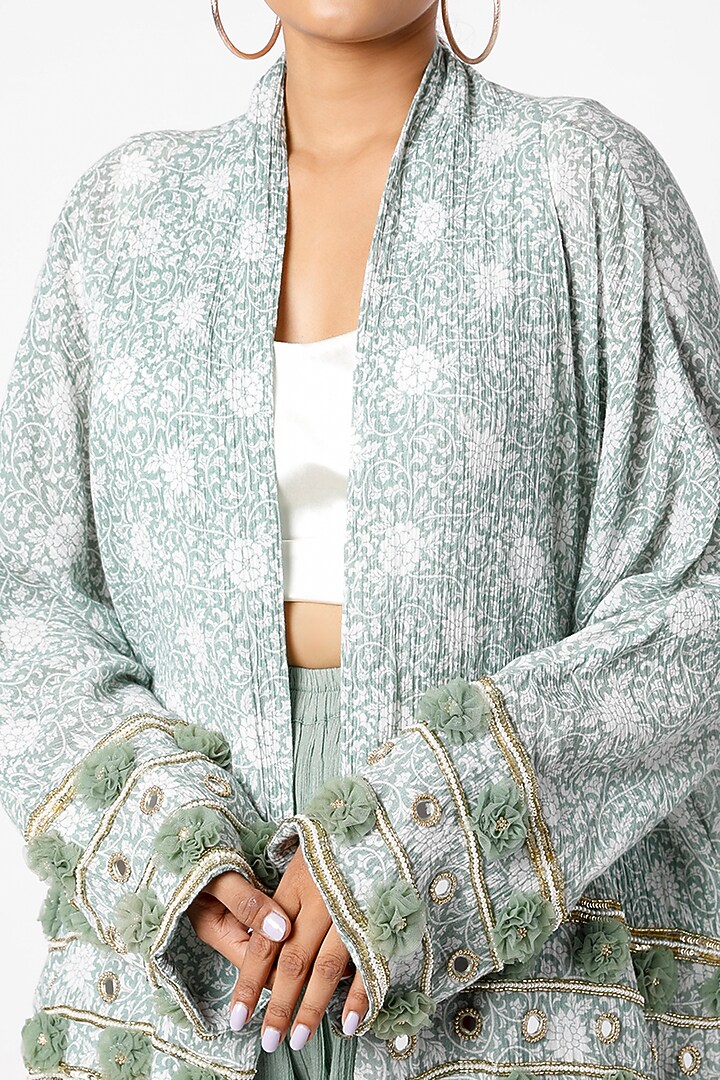 Off White & Pine Green Embroidered Co-Ord Set by Sakshi Girri at Pernia's Pop Up Shop