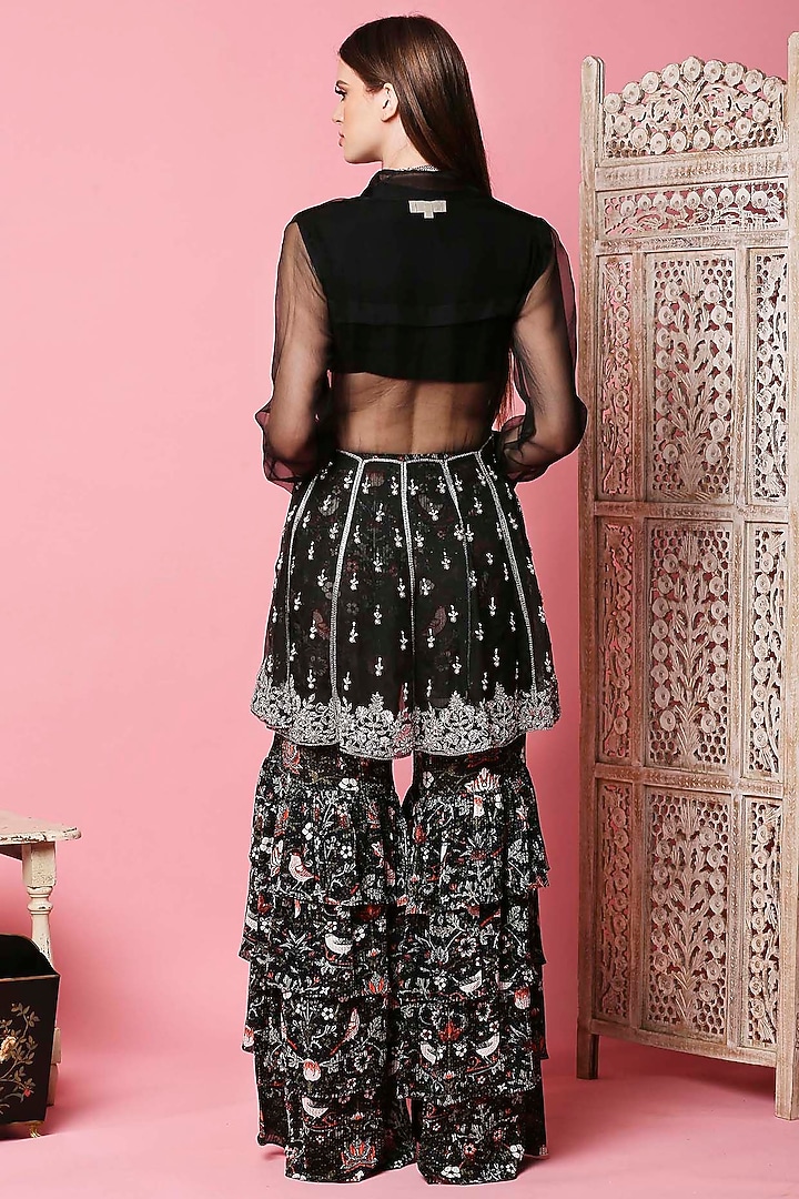 Black Printed & Embellished Gharara Set by Sakshi Girri at Pernia's Pop Up Shop