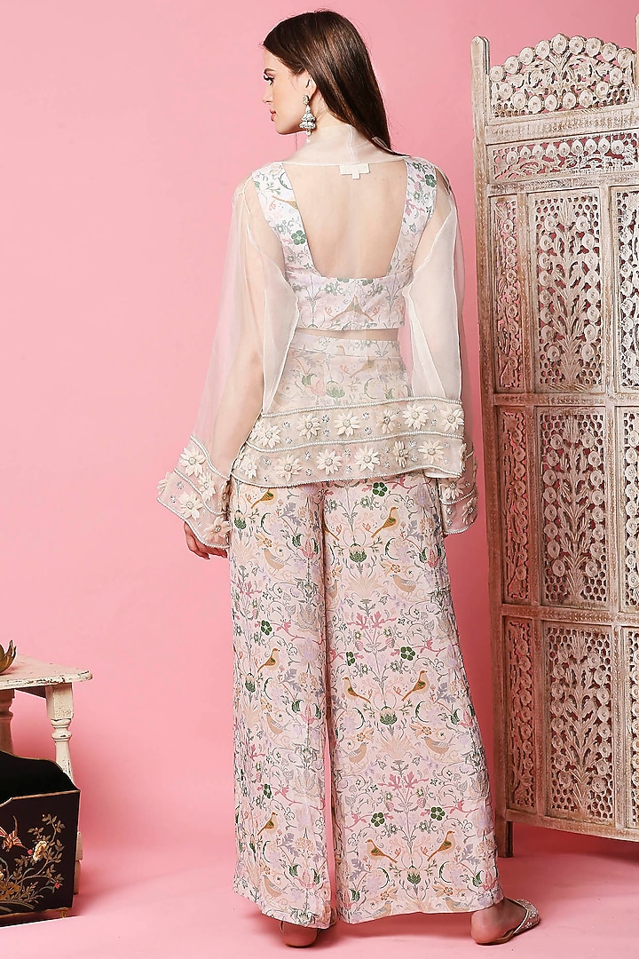 Ivory Printed & Embellished Palazzo Pant set by Sakshi Girri at Pernia's Pop Up Shop