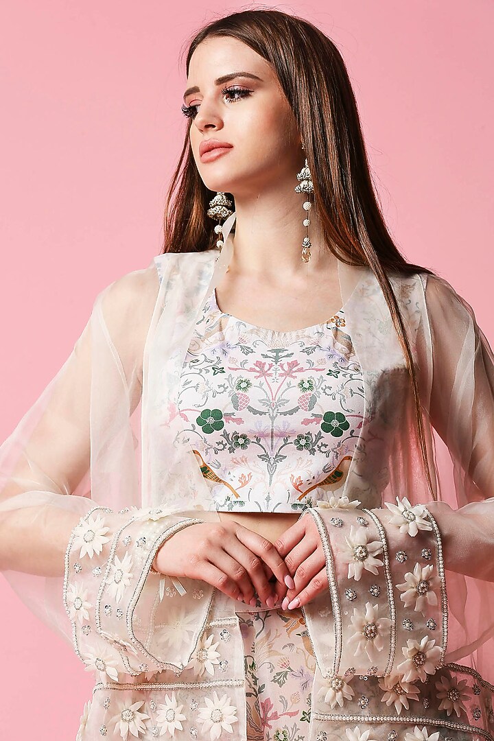 Ivory Printed & Embellished Palazzo Pant set by Sakshi Girri at Pernia's Pop Up Shop