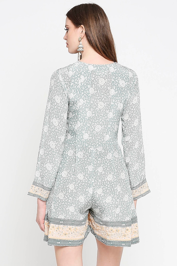 Pine Green Floral Printed Short Romper by Sakshi Girri at Pernia's Pop Up Shop