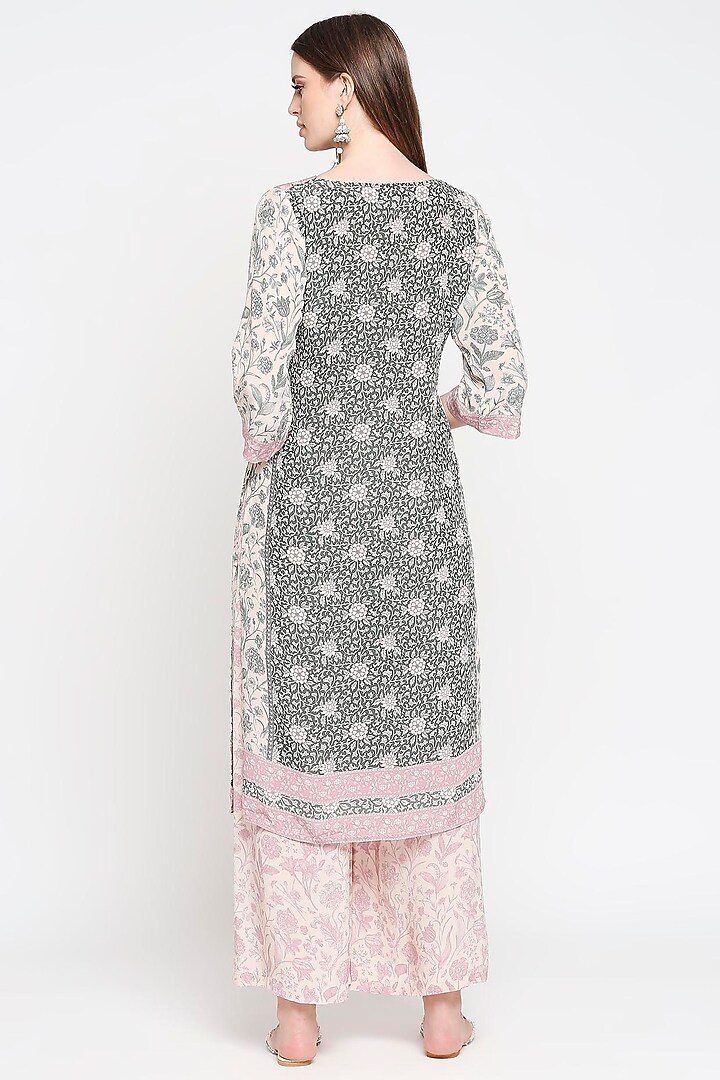 Pink & Green Floral Printed Kurta Set by Sakshi Girri at Pernia's Pop Up Shop