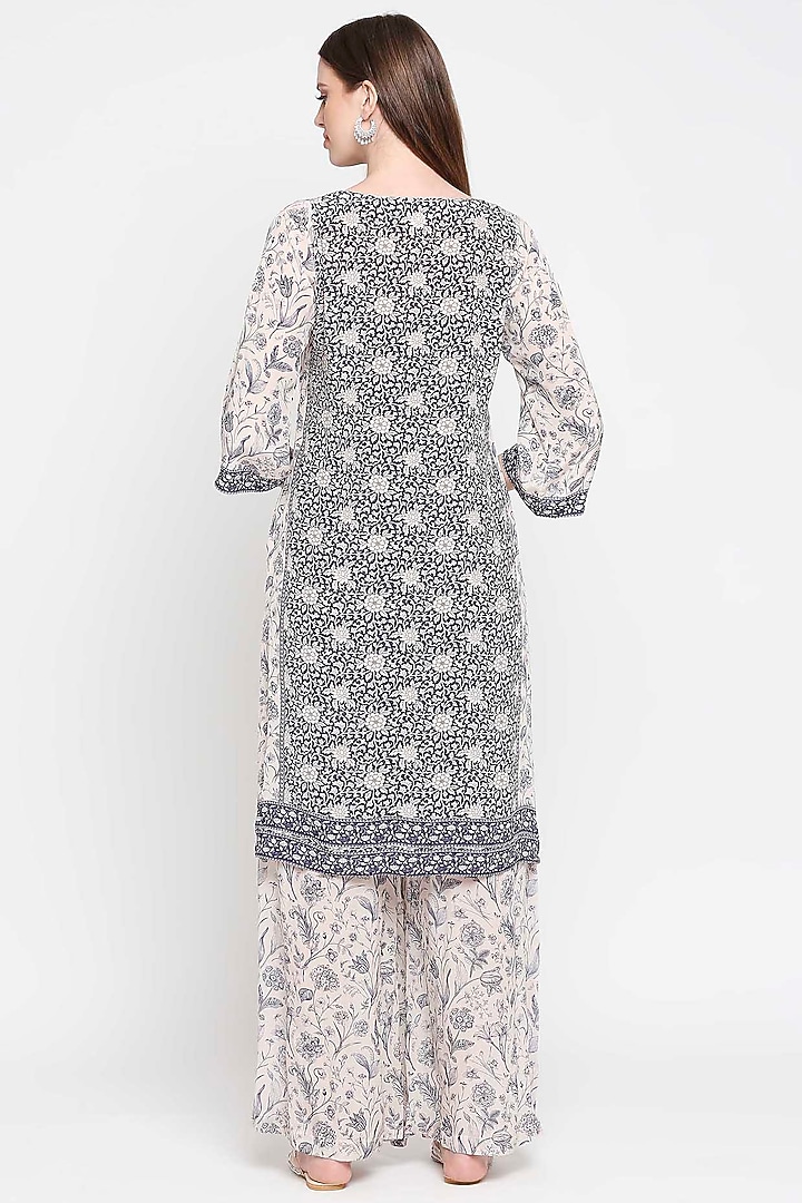 Navy Blue Floral Printed Kurta Set by Sakshi Girri at Pernia's Pop Up Shop