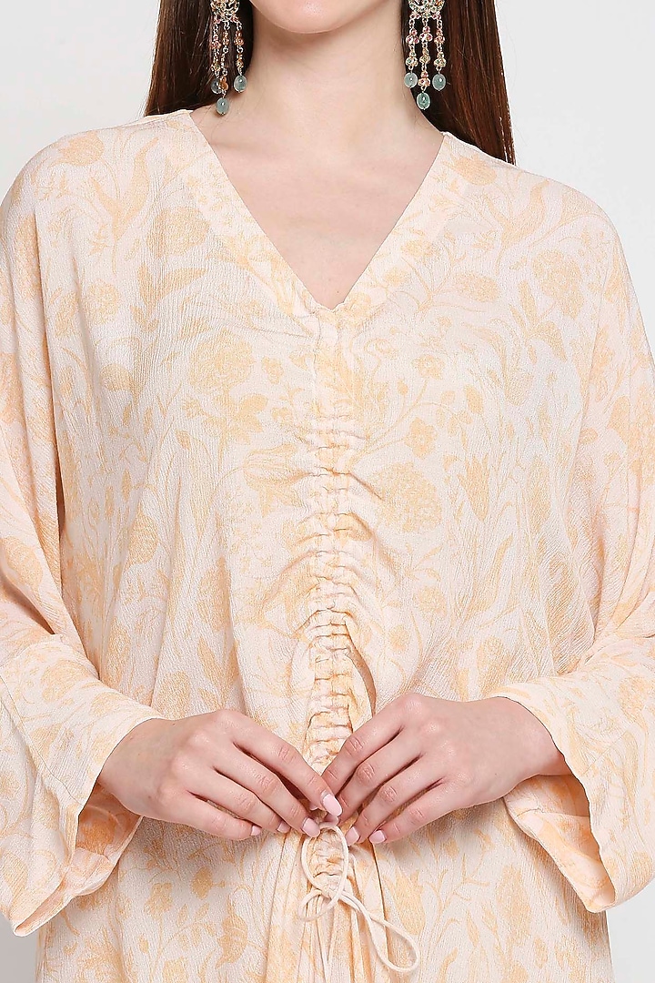 Pale Yellow Floral Printed Kaftan Summer Dress by Sakshi Girri at Pernia's Pop Up Shop