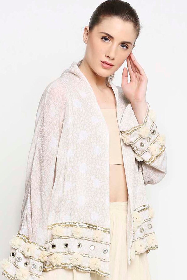 Beige Floral Printed Co-Ord Set by Sakshi Girri at Pernia's Pop Up Shop