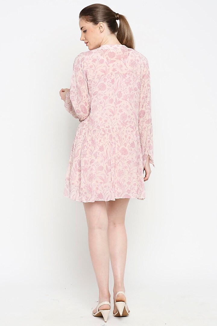 Blush Pink Floral Printed Laced-up Summer Dress by Sakshi Girri at Pernia's Pop Up Shop