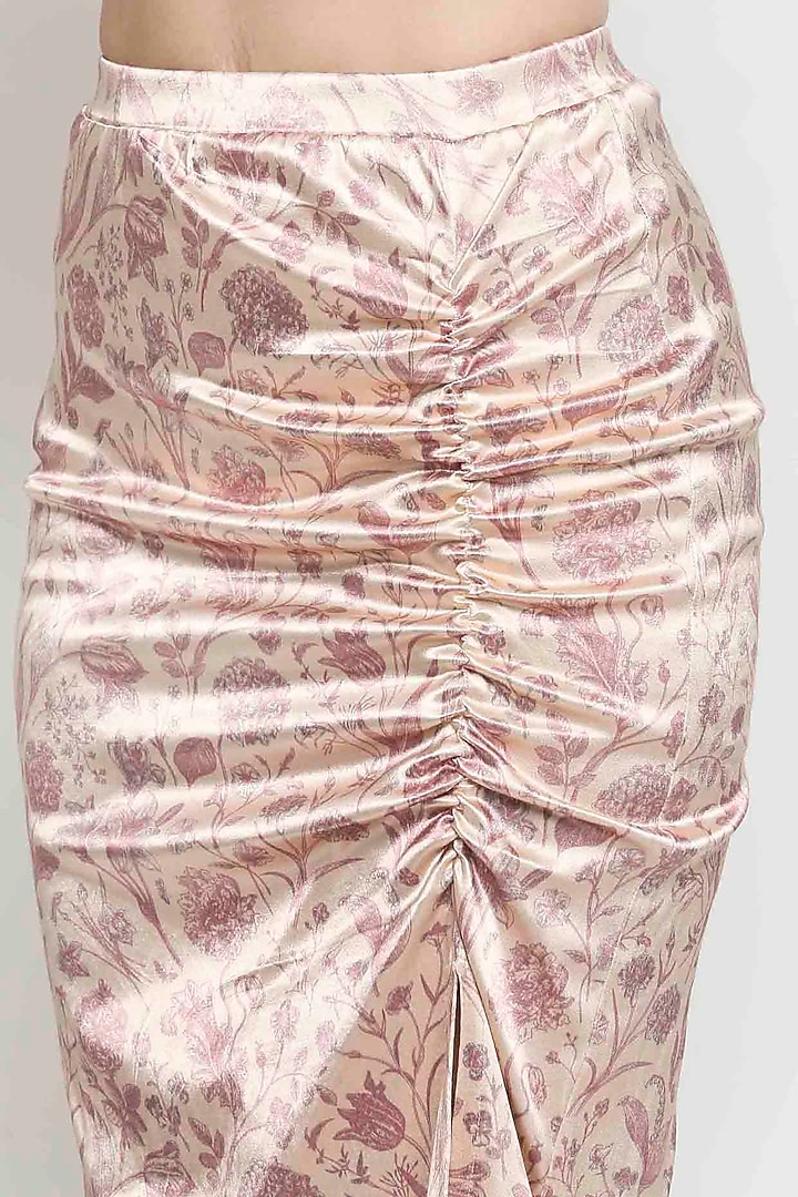 Blush Pink Stretchable Satin Floral Printed Pencil Skirt Set by Sakshi Girri at Pernia's Pop Up Shop