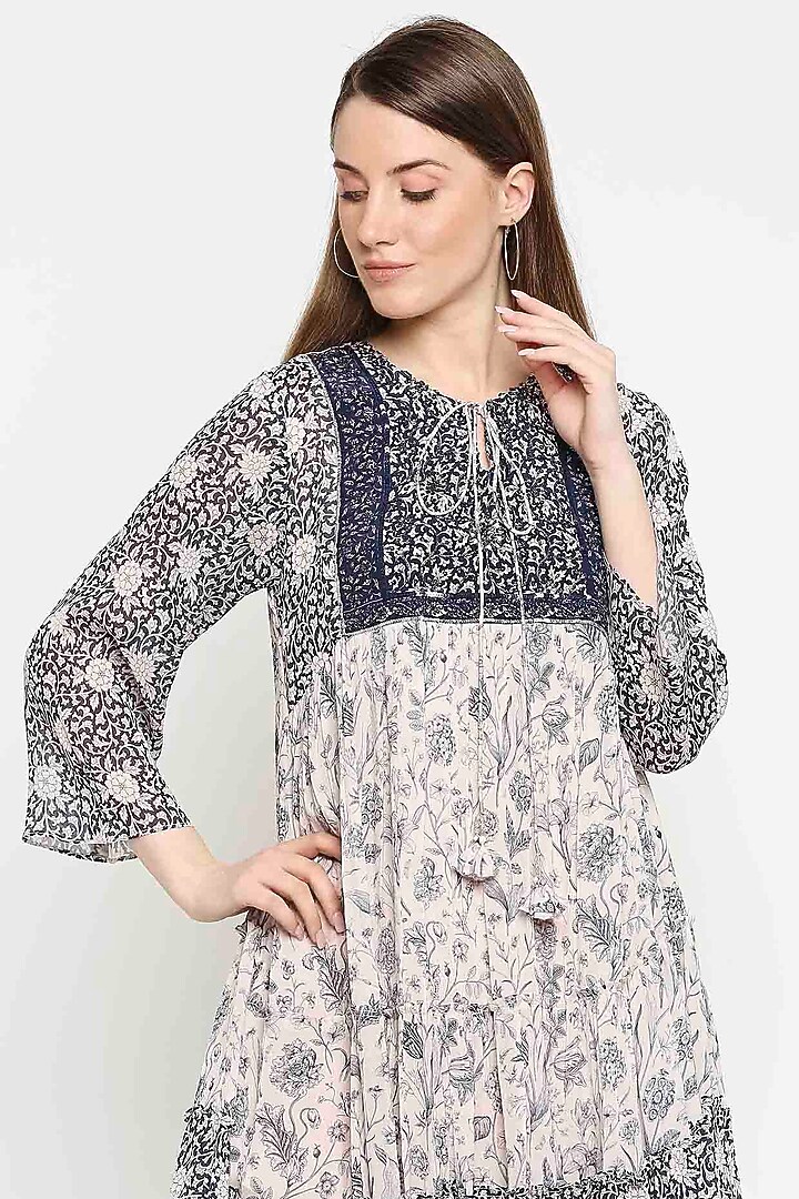 Navy Blue Embroidered Flared Dress by Sakshi Girri at Pernia's Pop Up Shop