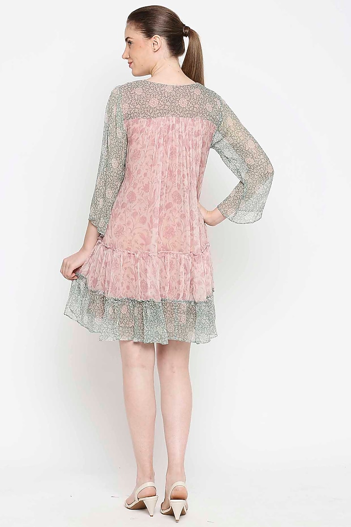 Pink & Green Embroidered Flared Summer Dress by Sakshi Girri at Pernia's Pop Up Shop