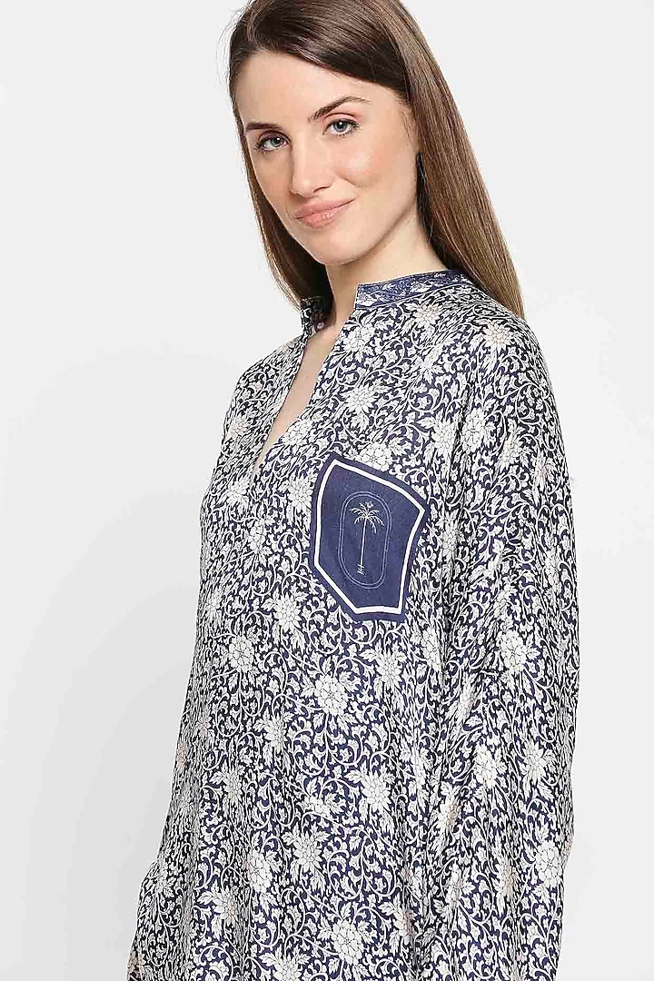 Navy Blue Floral Printed Co-ord Set by Sakshi Girri at Pernia's Pop Up Shop