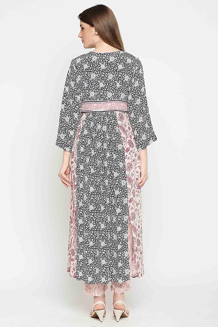 Navy Blue & Rust Pink Embroidered Tunic Set by Sakshi Girri at Pernia's Pop Up Shop