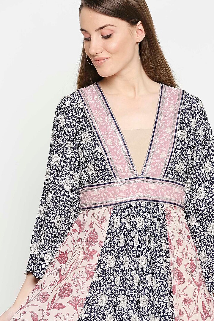 Navy Blue & Rust Pink Embroidered Tunic Set by Sakshi Girri at Pernia's Pop Up Shop