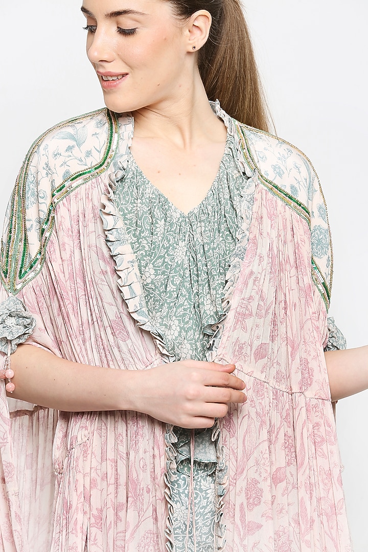 Green & Blush Pink Embroidered Gharara Pant Set by Sakshi Girri at Pernia's Pop Up Shop