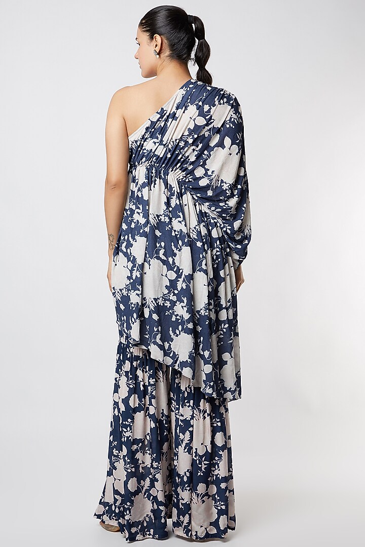 Navy Blue Printed Party Wear Sharara Set by Sakshi Girri at Pernia's Pop Up Shop