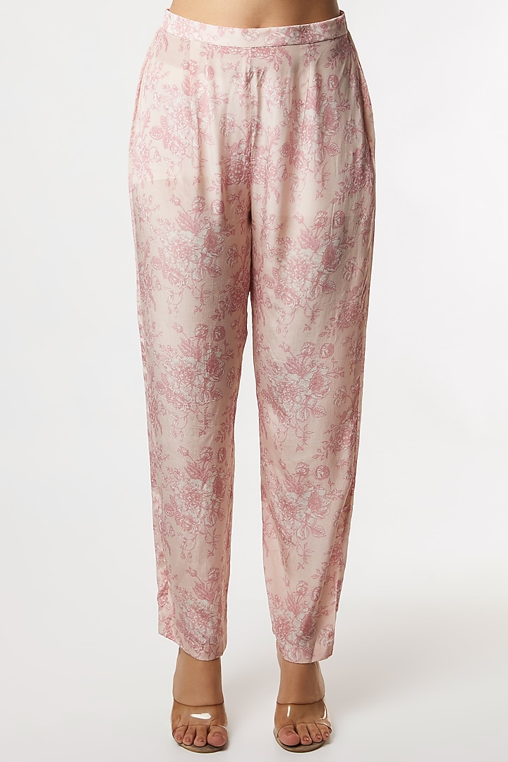 Navy Blue & Blush Pink Printed Tunic Jacket Set by Sakshi Girri at Pernia's Pop Up Shop