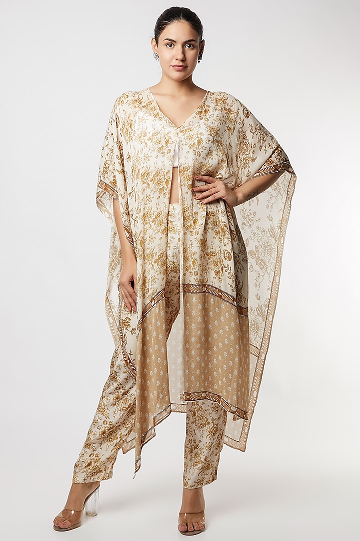 Dark Beige Printed Kaftan Set by Sakshi Girri at Pernia's Pop Up Shop