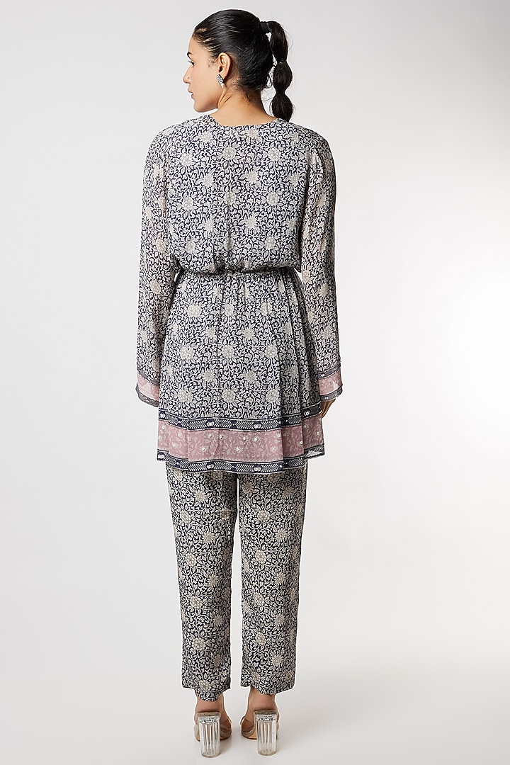 Navy Blue Printed Pant Set by Sakshi Girri at Pernia's Pop Up Shop