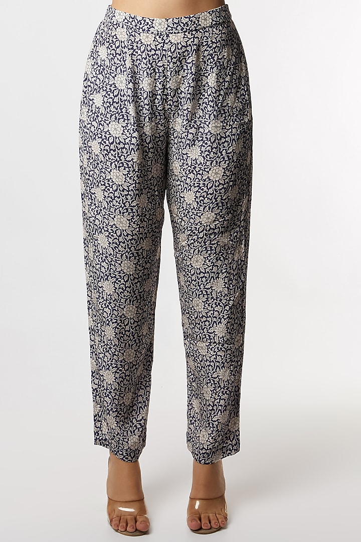 Navy Blue Printed Pant Set by Sakshi Girri at Pernia's Pop Up Shop