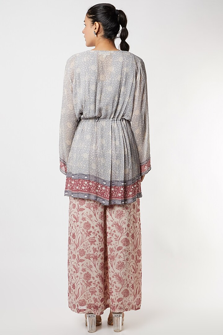 Lavender Chiffon Floral Printed Palazzo Pant Set by Sakshi Girri at Pernia's Pop Up Shop
