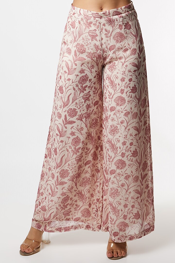 Lavender Chiffon Floral Printed Palazzo Pant Set by Sakshi Girri at Pernia's Pop Up Shop