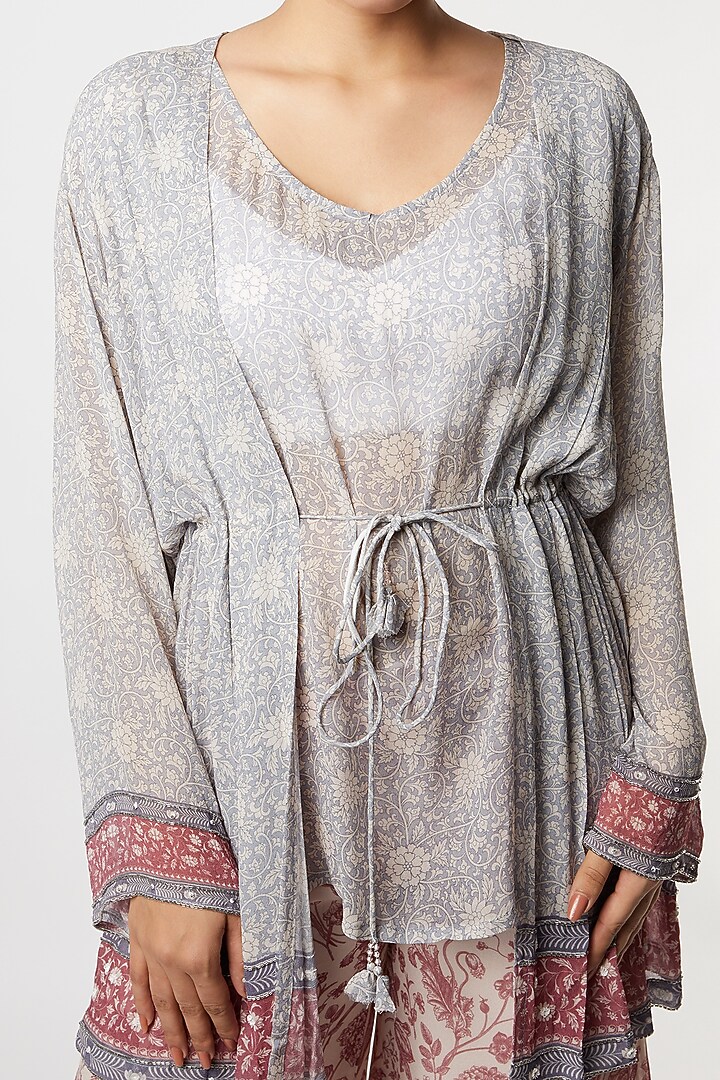 Lavender Chiffon Floral Printed Palazzo Pant Set by Sakshi Girri at Pernia's Pop Up Shop