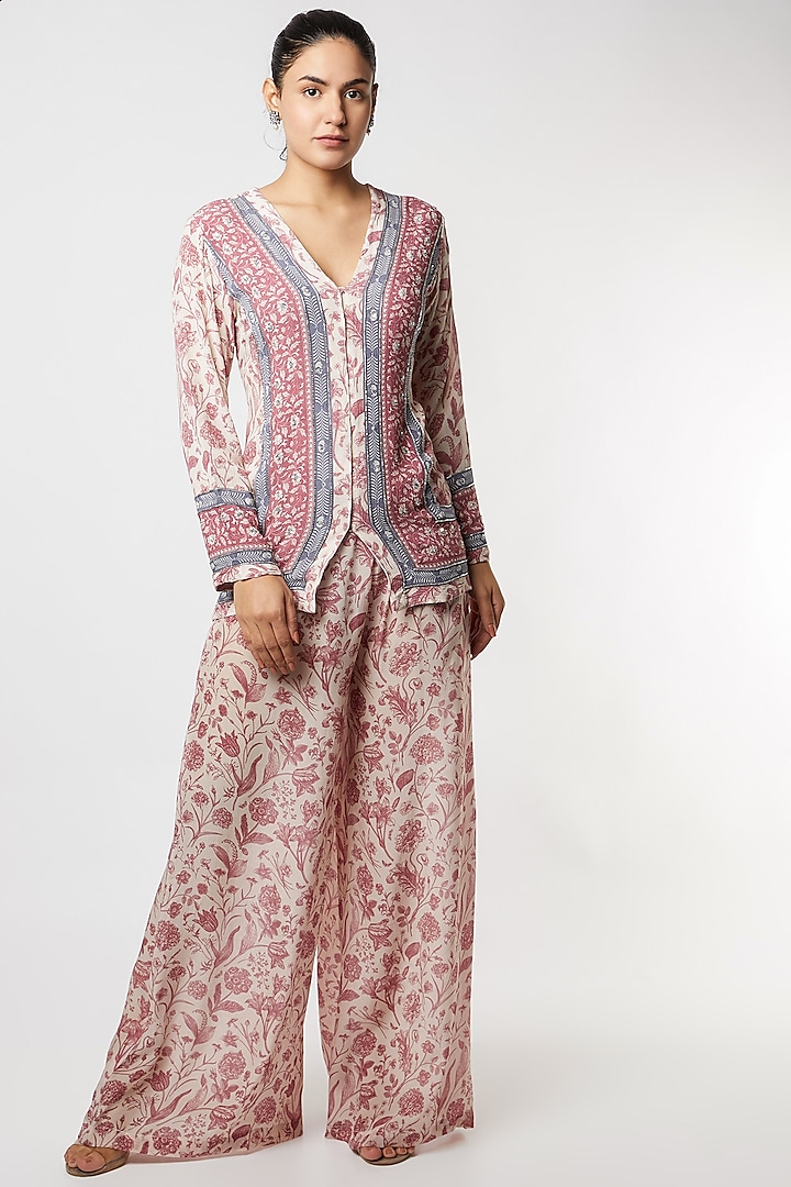 Rust Pink Printed Palazzo Pant Set by Sakshi Girri at Pernia's Pop Up Shop