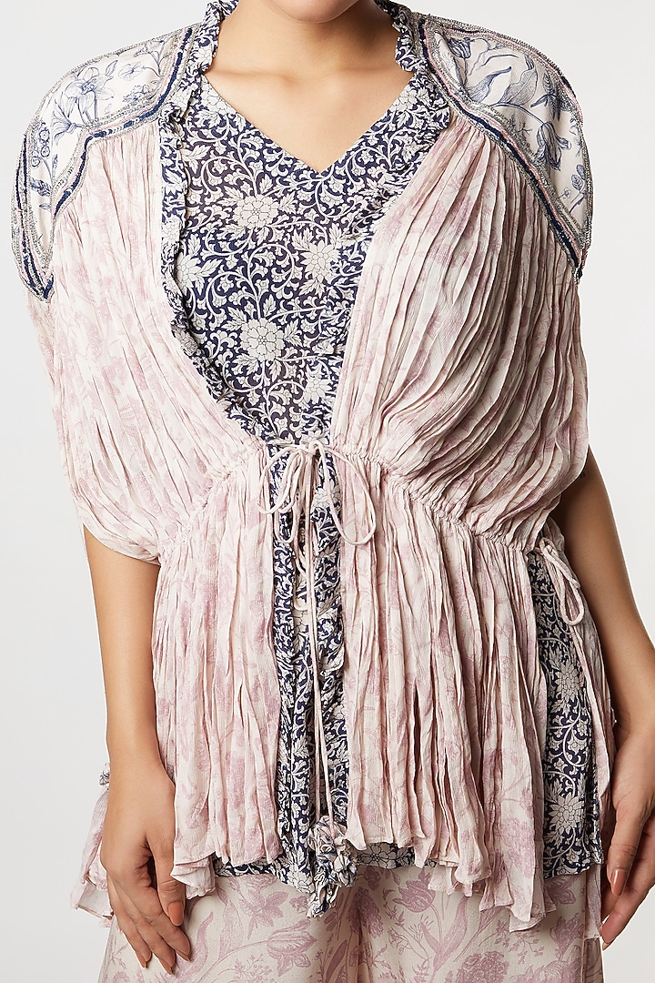 Blush Pink & Cobalt Blue Printed Kaftan Set by Sakshi Girri at Pernia's Pop Up Shop