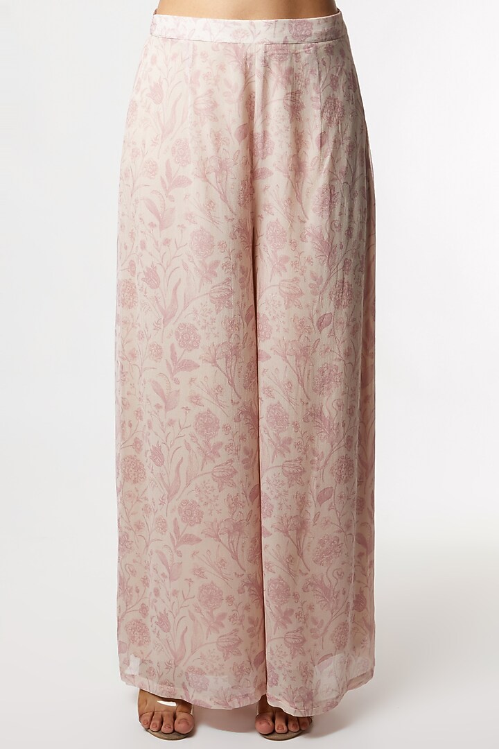 Blush Pink Chiffon Floral Printed Palazzo Pant Set by Sakshi Girri at Pernia's Pop Up Shop