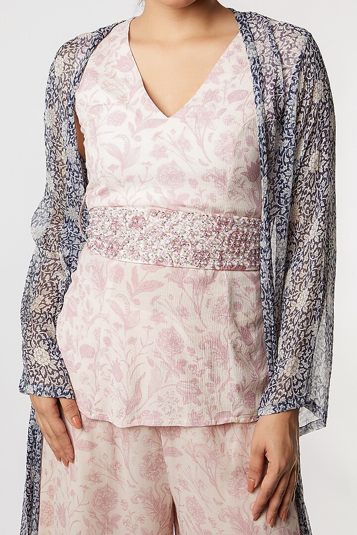 Blush Pink Chiffon Floral Printed Palazzo Pant Set by Sakshi Girri at Pernia's Pop Up Shop