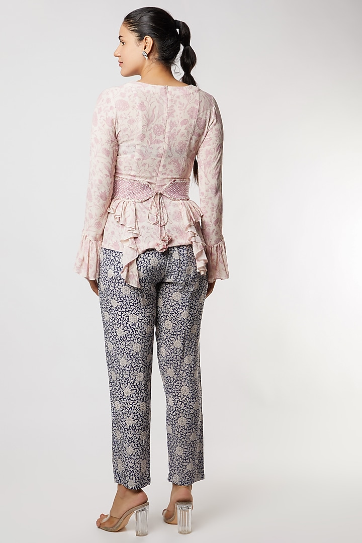 Blush Pink & Navy Blue Printed Pant Set by Sakshi Girri at Pernia's Pop Up Shop