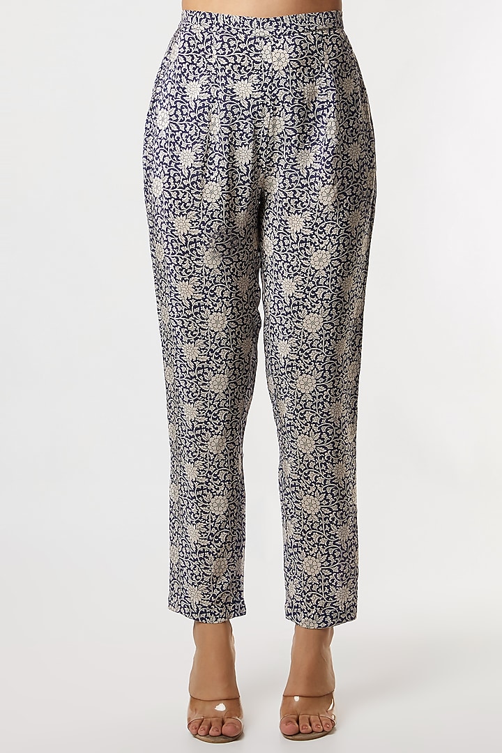 Blush Pink & Navy Blue Printed Pant Set by Sakshi Girri at Pernia's Pop Up Shop