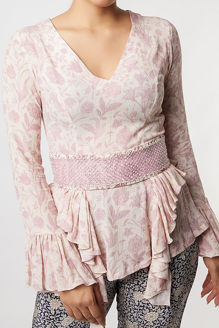 Blush Pink & Navy Blue Printed Pant Set by Sakshi Girri at Pernia's Pop Up Shop