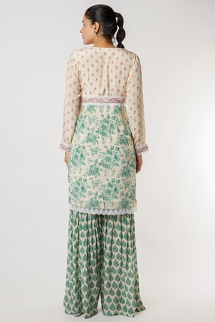 Teal Green Chiffon Printed Party Wear Sharara Set by Sakshi Girri at Pernia's Pop Up Shop