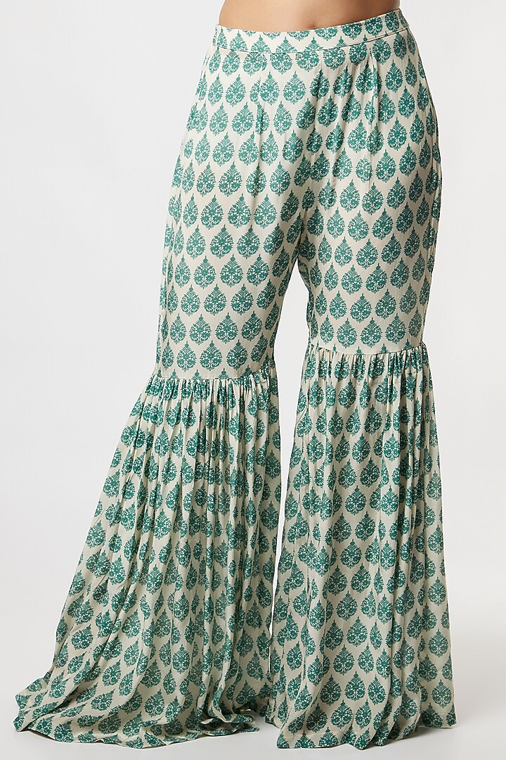 Teal Green Chiffon Printed Party Wear Sharara Set by Sakshi Girri at Pernia's Pop Up Shop