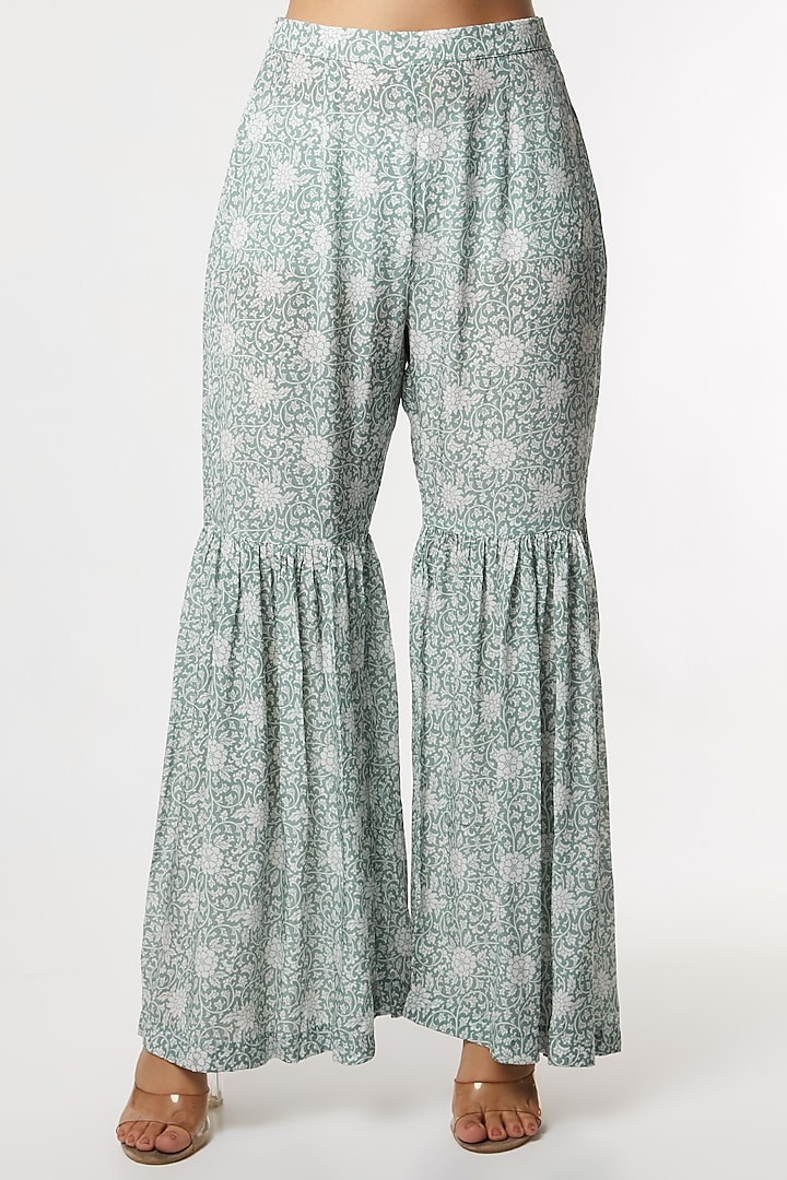 Pine Green & Yellow Printed Gharara Set by Sakshi Girri at Pernia's Pop Up Shop
