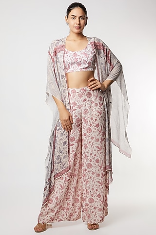 Rust Pink & Lavender Printed Kaftan Set by Sakshi Girri