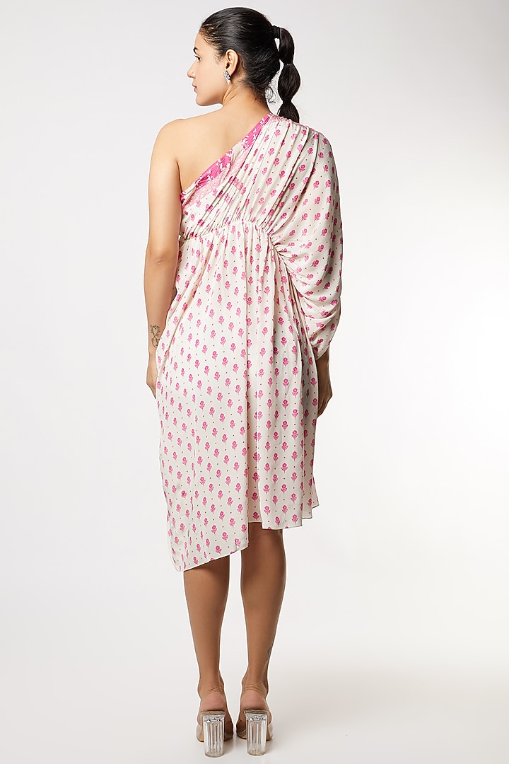 White Crepe Floral Printed One-Shoulder Mini Summer Dress by Sakshi Girri at Pernia's Pop Up Shop