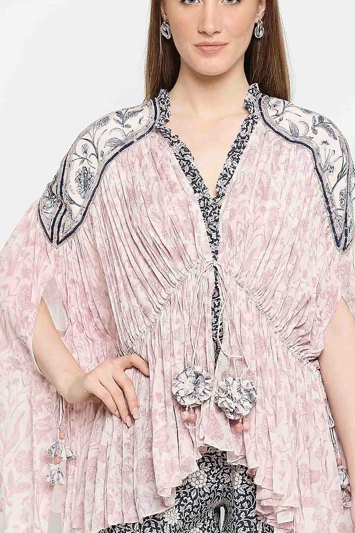 Blush Pink Chinon Chiffon & Crepe Floral Printed Kaftan Kurta Set by Sakshi Girri at Pernia's Pop Up Shop