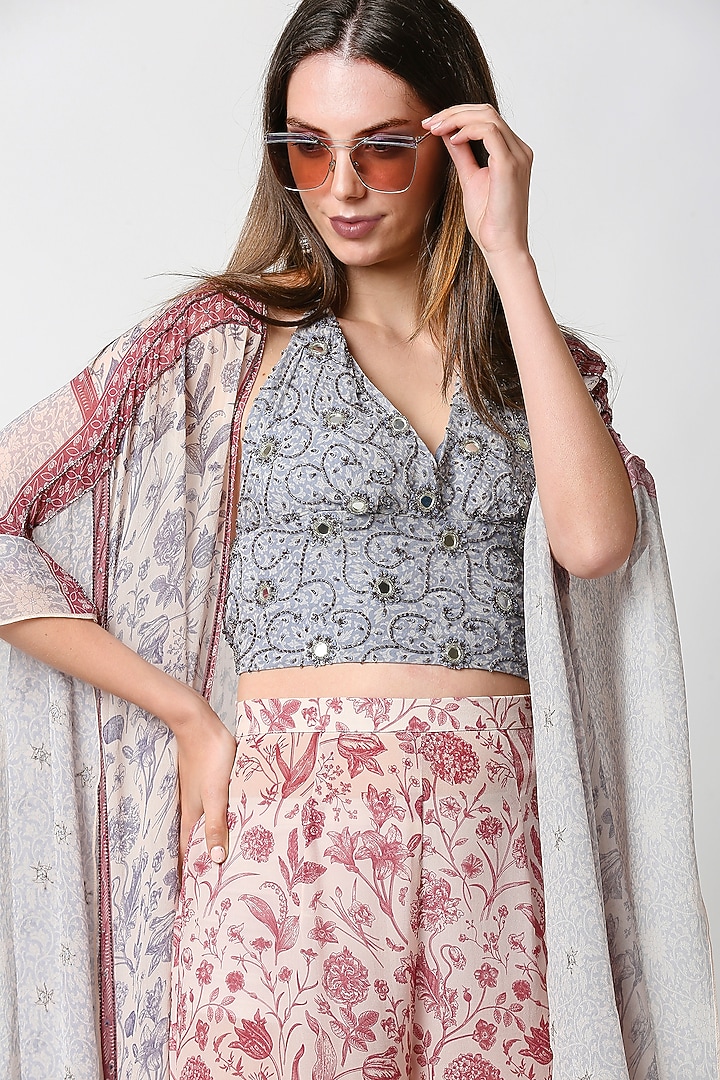Lavender & Rust Pink Palazzo Pant Set by Sakshi Girri at Pernia's Pop Up Shop
