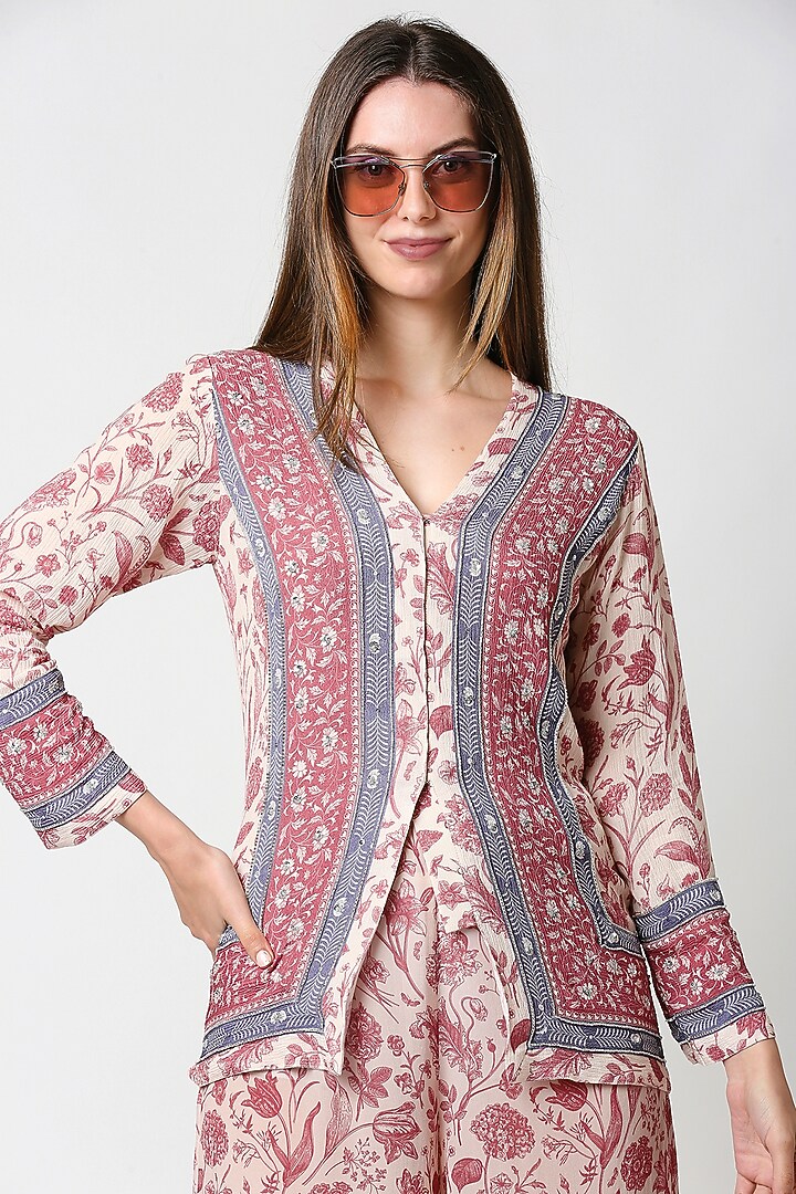 Rust Pink Printed Tunic Set by Sakshi Girri at Pernia's Pop Up Shop