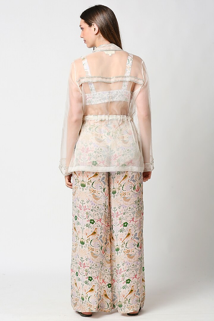 Ivory Printed Palazzo Pant Set by Sakshi Girri at Pernia's Pop Up Shop
