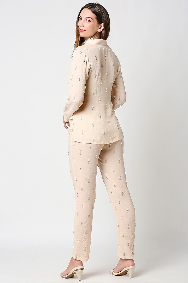 Beige Pearl Beaded co-ord Set by Sakshi Girri at Pernia's Pop Up Shop