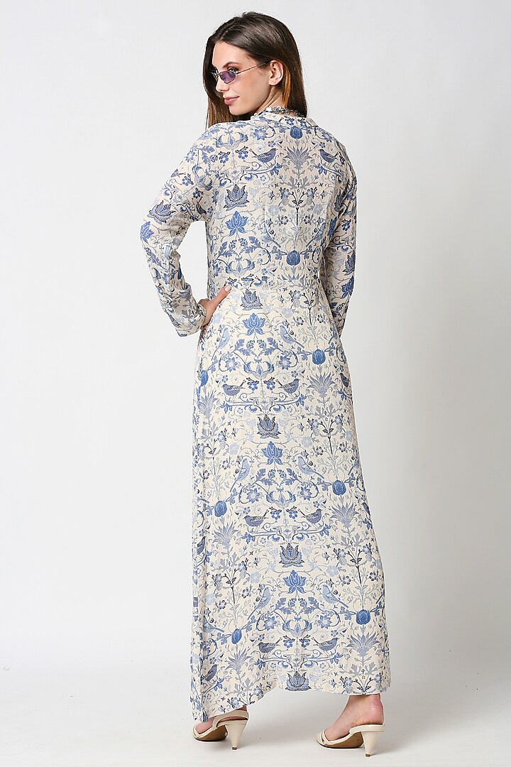 Cobalt Blue & Ivory Printed Jacket Set by Sakshi Girri at Pernia's Pop Up Shop