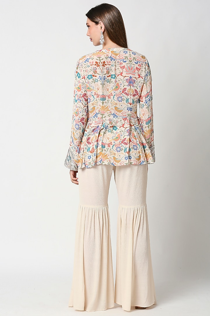 Beige Printed Gharara Pant Set by Sakshi Girri at Pernia's Pop Up Shop